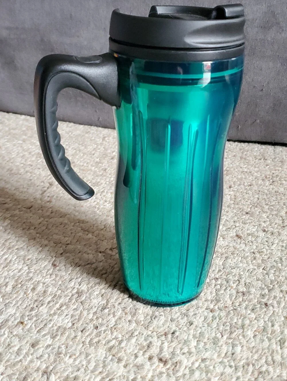 Vtg Starbucks Barista Jade Blue Curvy Lucy Tumbler Travel Mug w/ Handle 16 oz